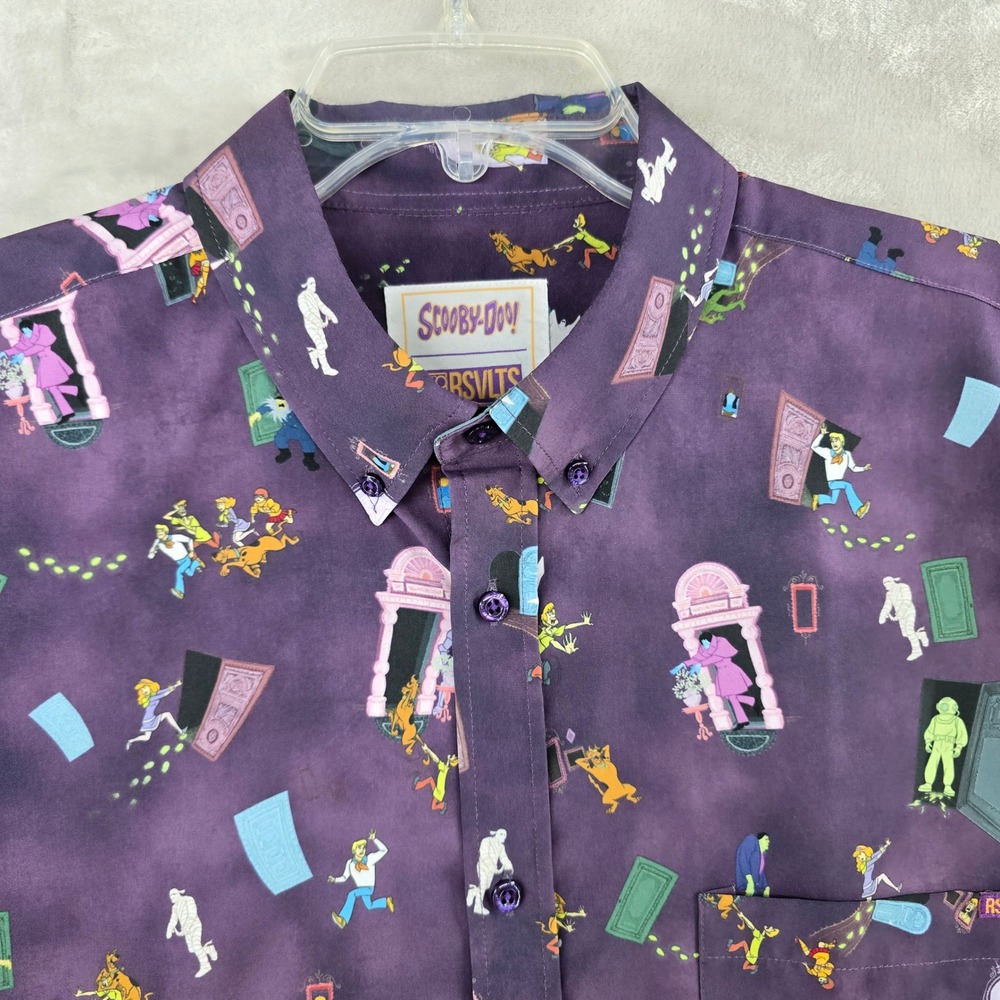 RSVLTS Scooby Doo RUH ROH Shirt Mens Large Purple KUNUFLEX Button Down